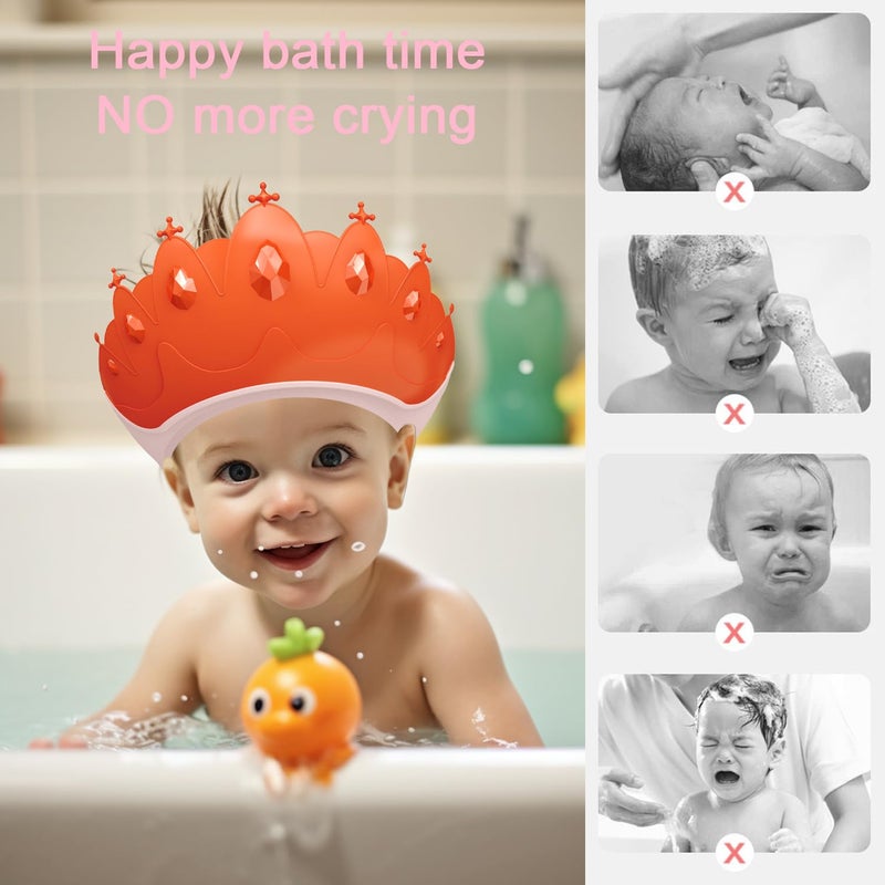 TinyGuardian Baby Shower Cap Shield, Baby bath set shower cap, Visor Hat for Eye and Ear Protection for 0-9 Years Old Children,Cute Crown Shape Makes the Baby Bath More Fun (Red) - Image 5